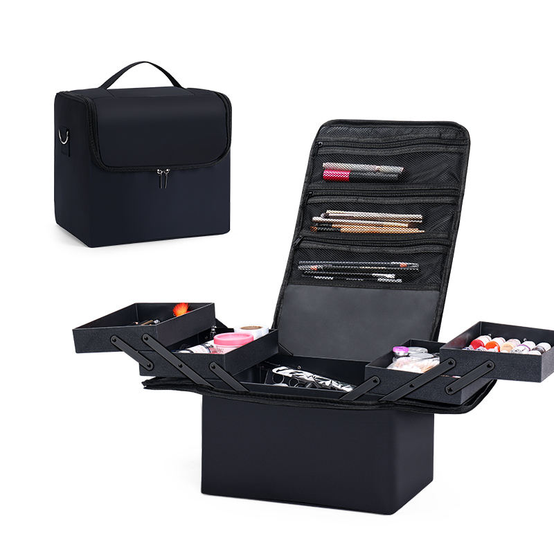 Travel Accessories Organizer Bag - 女性用大型メイクアップキャリングトレインケース、トラベルバッグ、ポータブル収納ボックス、4段プロフェッショナルネイルオーガナイザーケース（調整可能）