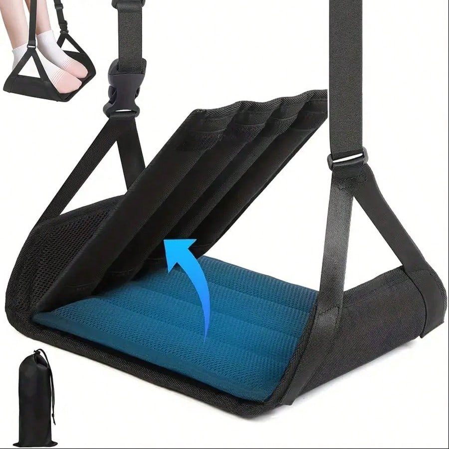 Travel Accessories Long Flight - 飛行機用、取り外し可能なフットレストパッド。長時間のフライトやオフィス、車内での使用に最適な、調整可能なフットハンモック型ポータブルフットレスト。