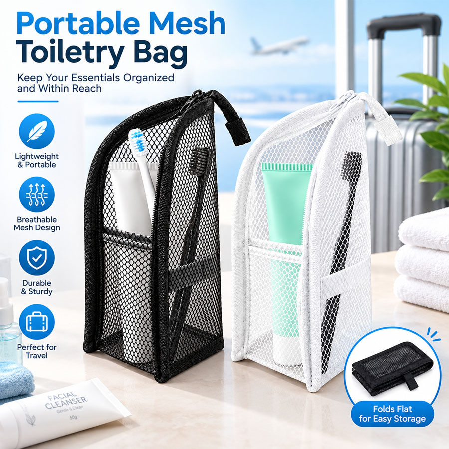1個入り、持ち運び可能なメッシュ製のトラベル用洗面用具入れ。 - Travel Accessories Organizer Bag のレビューと価格